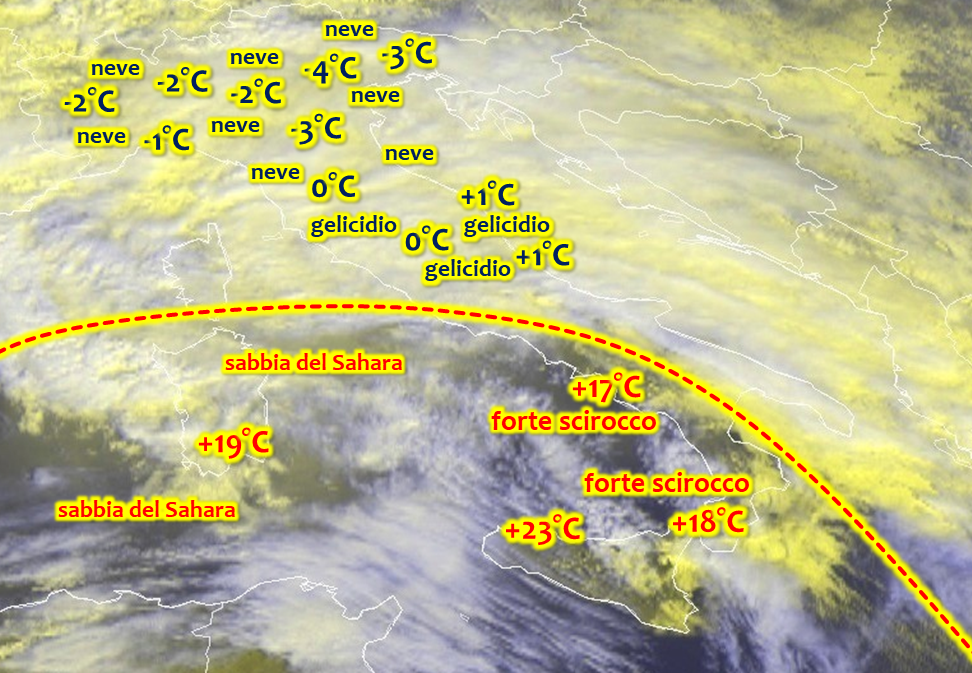 Meteo Italia Bomba di Neve Gelicidio e Scirocco Giovedì 1 Marzo