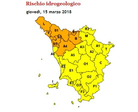 allerta meteo Toscana 15 marzo 2018