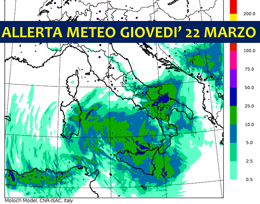 allerta meteo giovedì 22 marzo