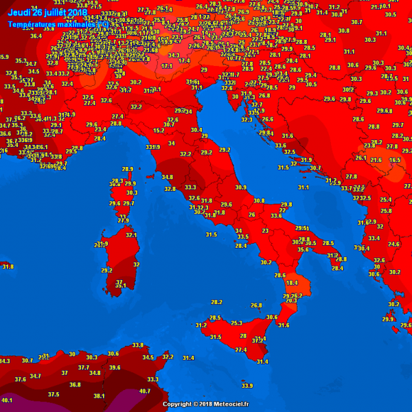 caldo temperature europa 26 luglio 2018