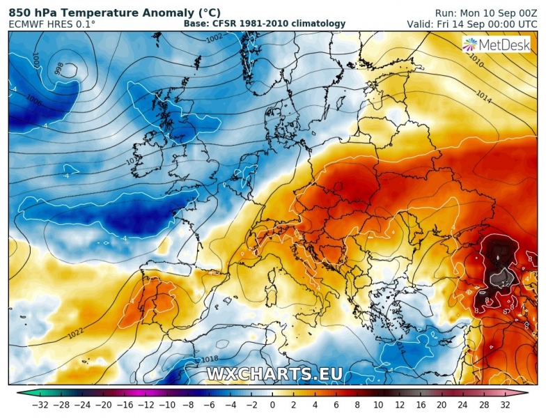 previsioni meteo europa 14 settembre anomalia temperature