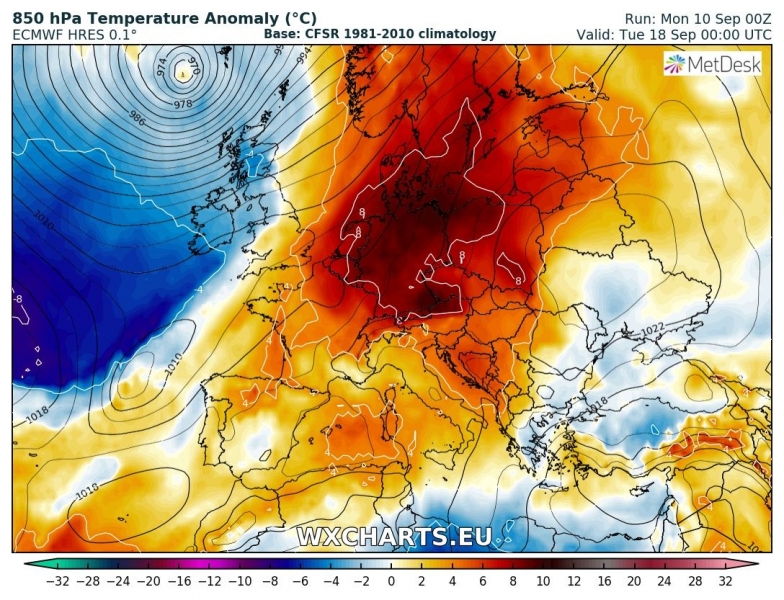 previsioni meteo europa 18 settembre anomalia temperature