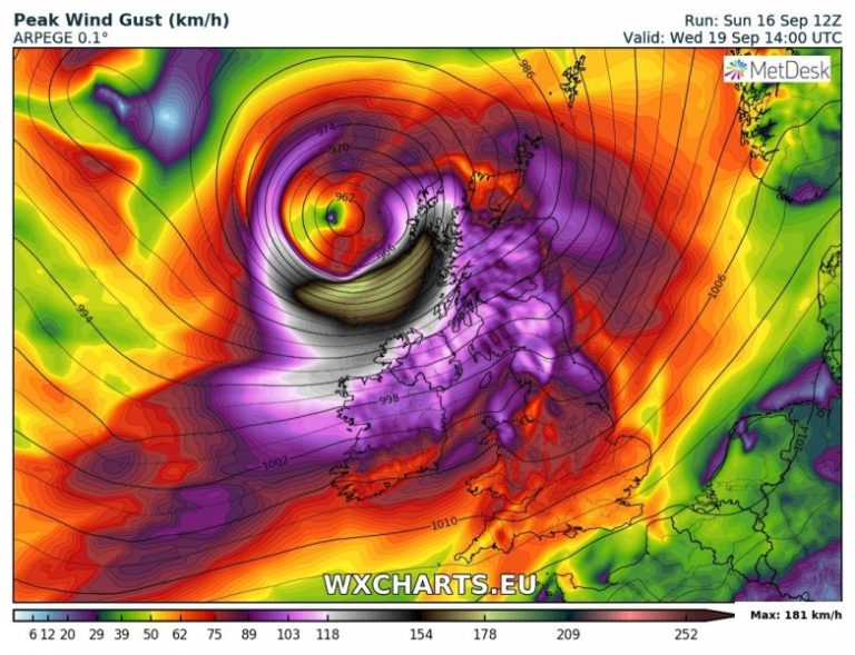 previsioni meteo regno unito irlanda venti massimi 19 settembre