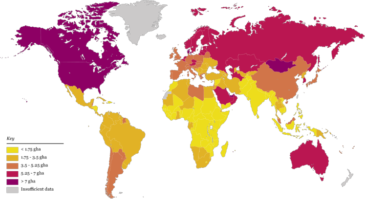 Global map of Ecological Footprint of consumption 2014