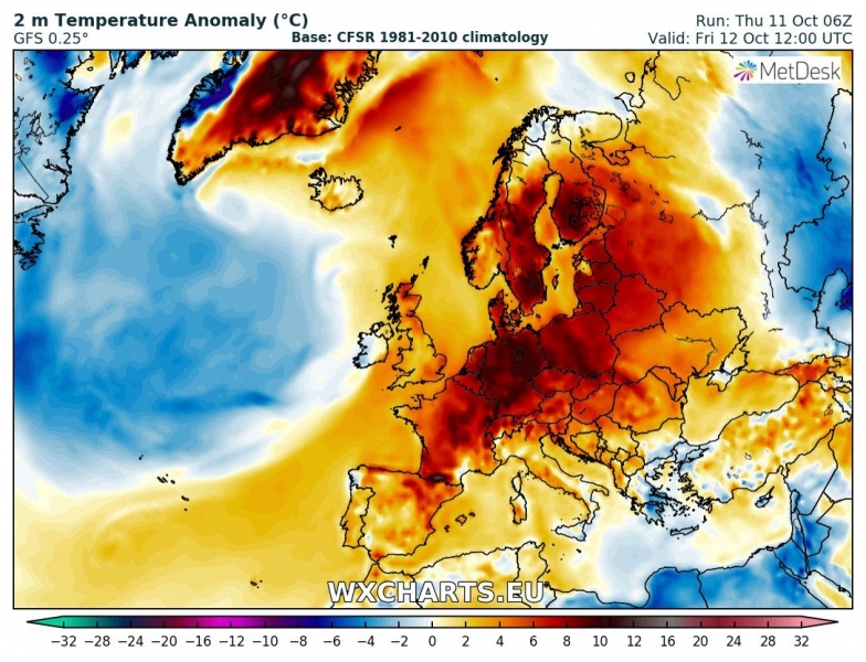 caldo europa 12 ottobre anomalia termica