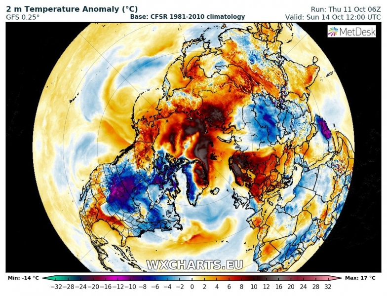 caldo europa 14 ottobre anomalia termica 2