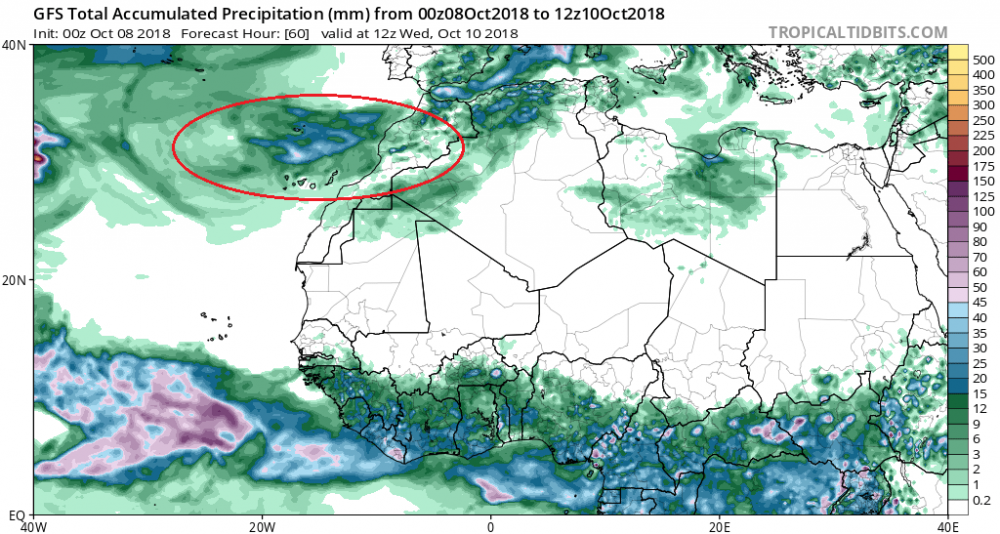 ciclone #92L madeira canarie 10 ottobre precipitazioni totali