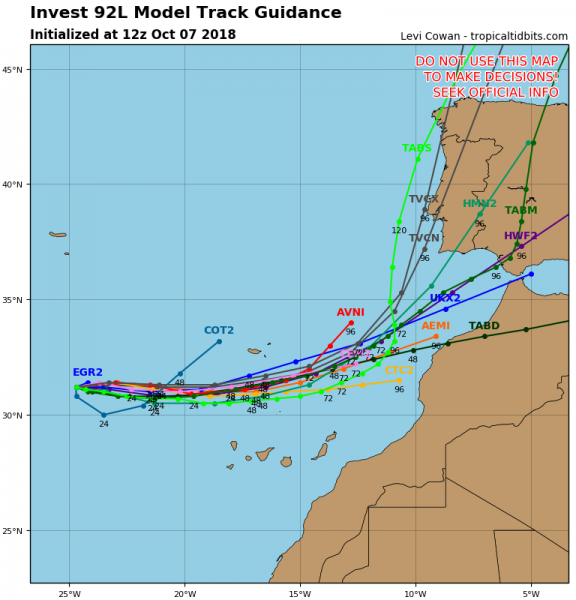 ciclone #92L madeira canarie traiettoria