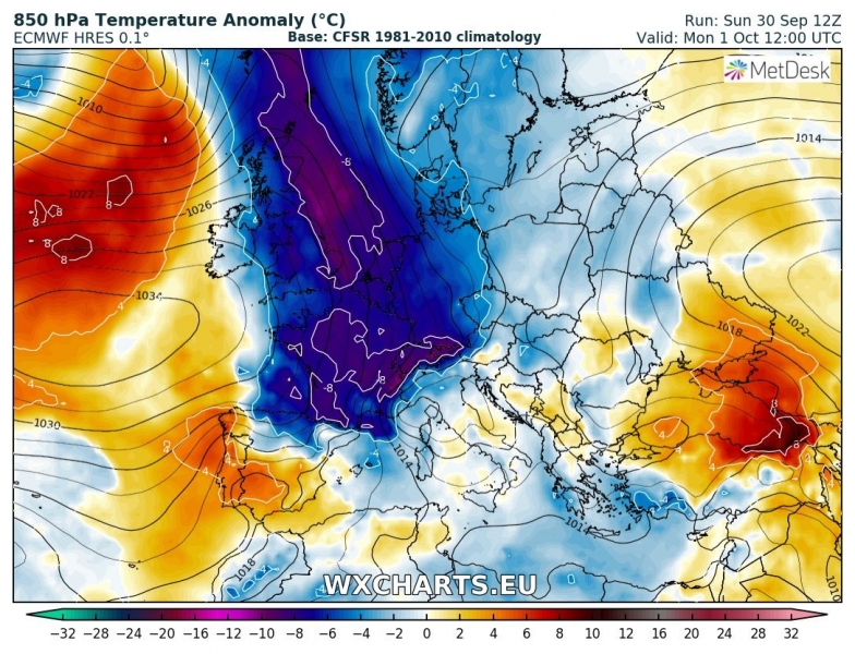 previsioni meteo europa 1 ottobre anomalia termica