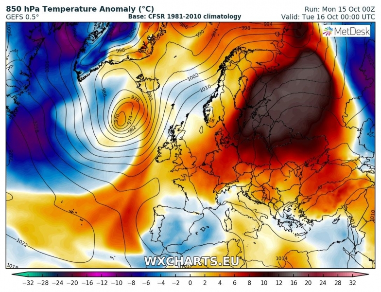 previsioni meteo europa 16 ottobre anomalia termica