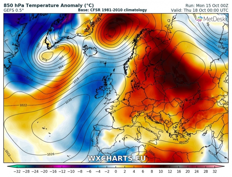 previsioni meteo europa 18 ottobre anomalia termica