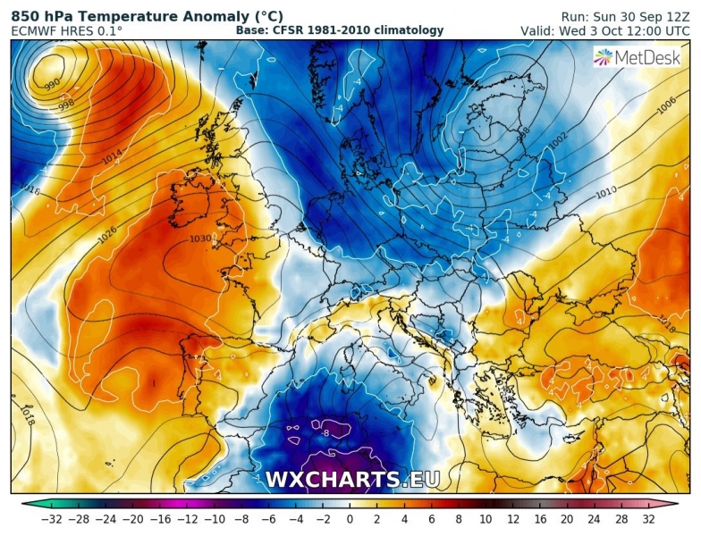 previsioni meteo europa 3 ottobre anomalia termica