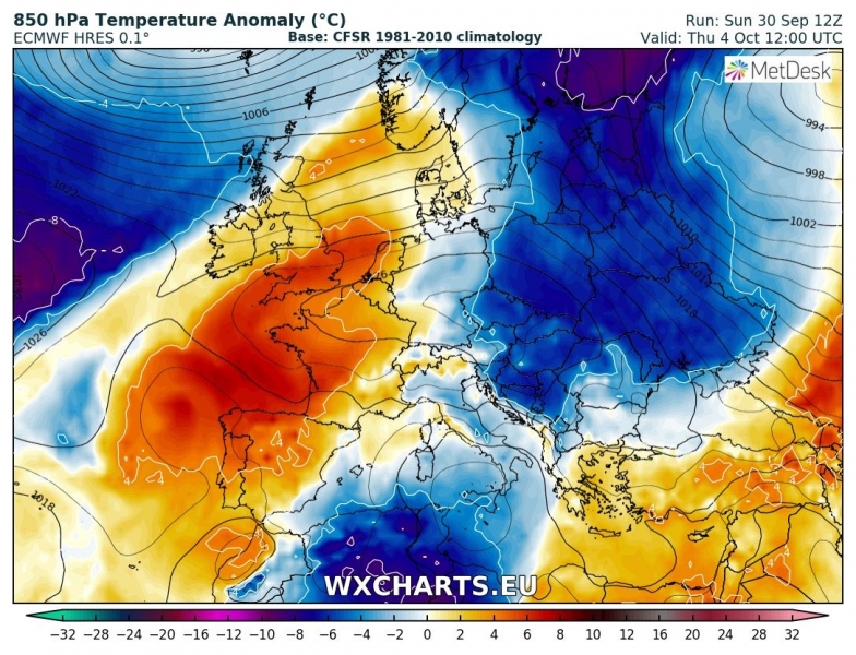 previsioni meteo europa 4 ottobre anomalia termica