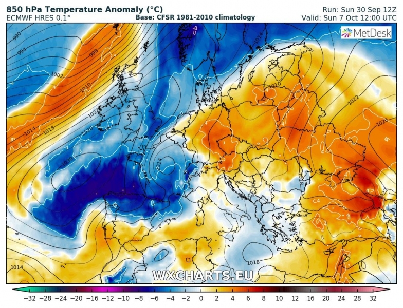 previsioni meteo europa 7 ottobre anomalia termica