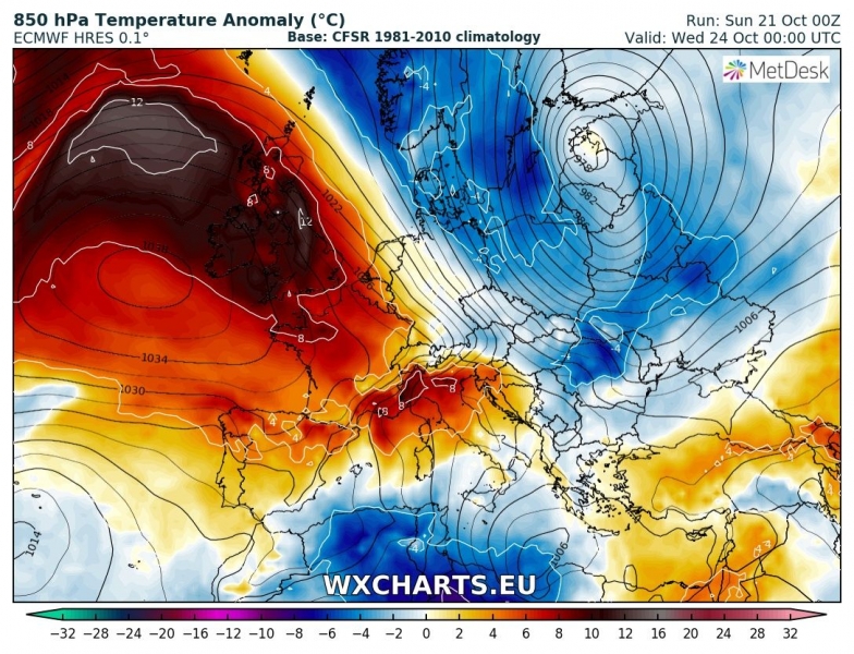 previsioni meteo europa freddo 24 ottobre anomalia termica