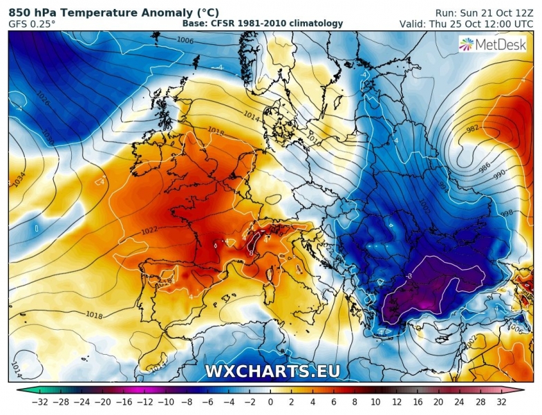 previsioni meteo europa freddo 25 ottobre anomalia termica