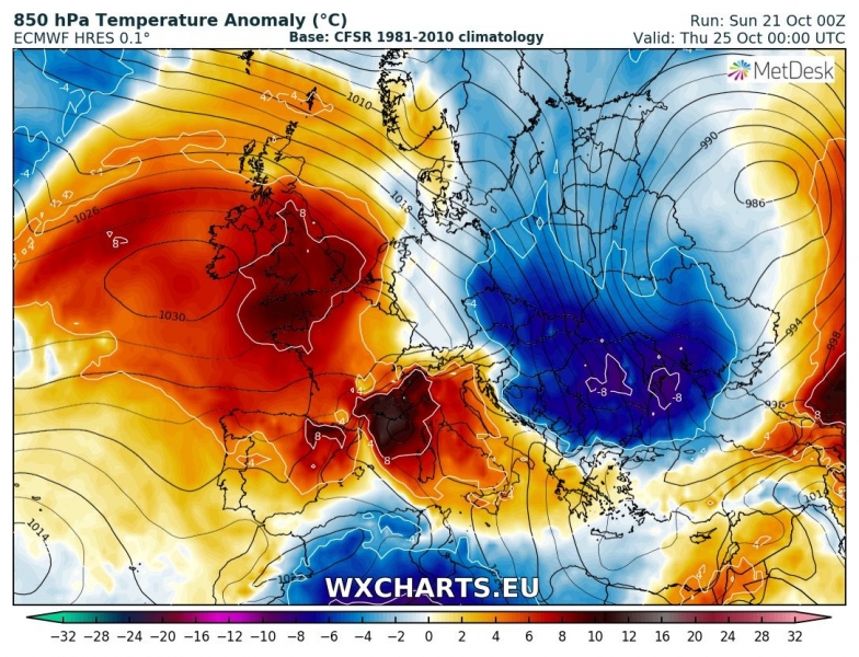 previsioni meteo europa freddo 25 ottobre anomalia termica 2