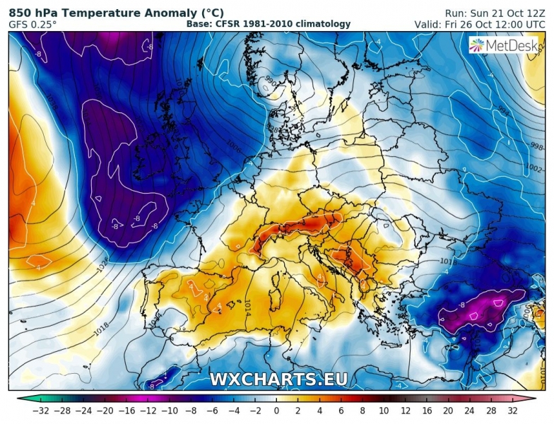 previsioni meteo europa freddo 26 ottobre anomalia termica