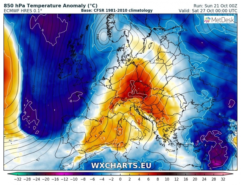 previsioni meteo europa freddo 27 ottobre anomalia termica 2