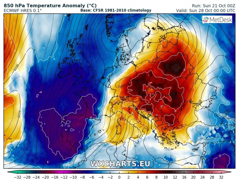 previsioni meteo europa freddo 28 ottobre anomalia termica 2