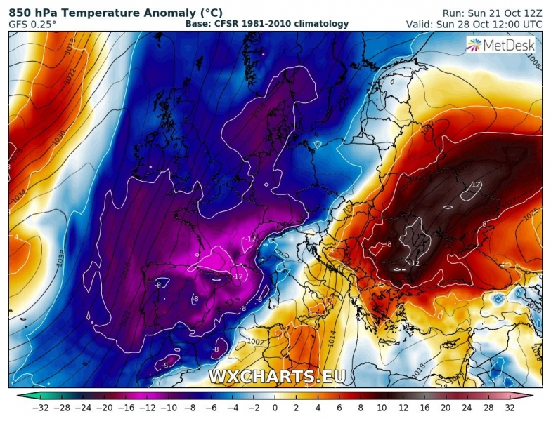 previsioni meteo europa freddo 28 ottobre anomalia termica