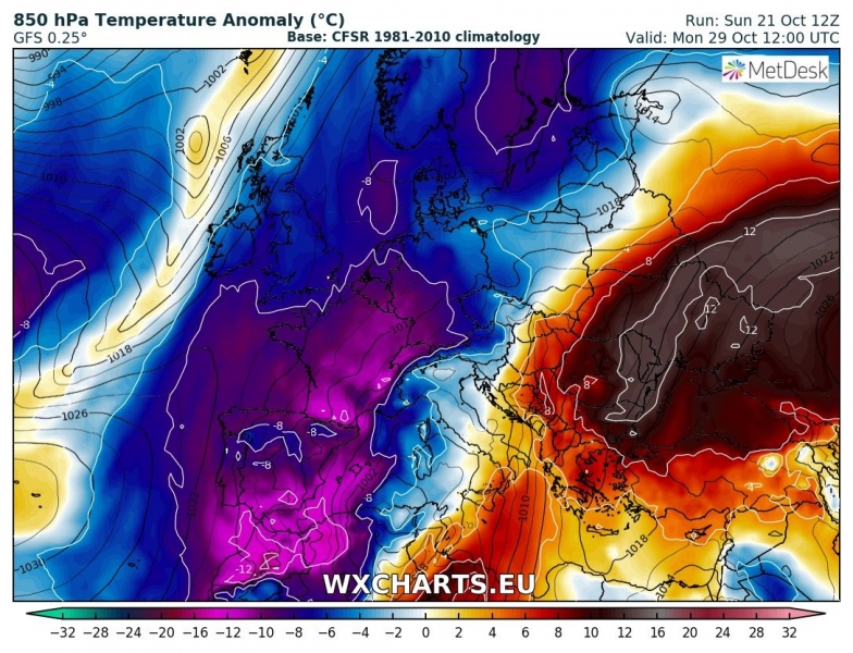 previsioni meteo europa freddo 29 ottobre anomalia termica