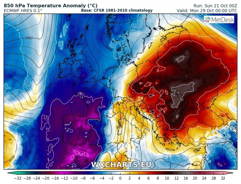 previsioni meteo europa freddo 29 ottobre anomalia termica