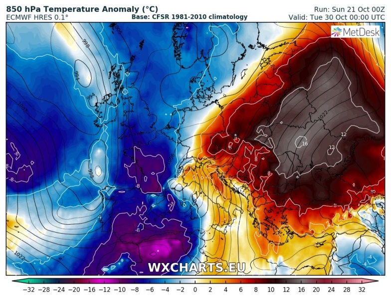 previsioni meteo europa freddo 30 ottobre anomalia termica 2