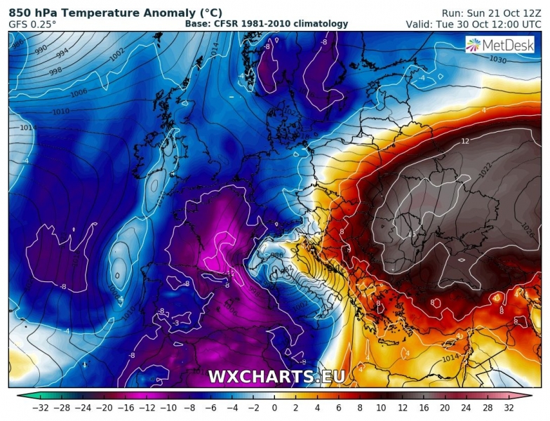 previsioni meteo europa freddo 30 ottobre anomalia termica