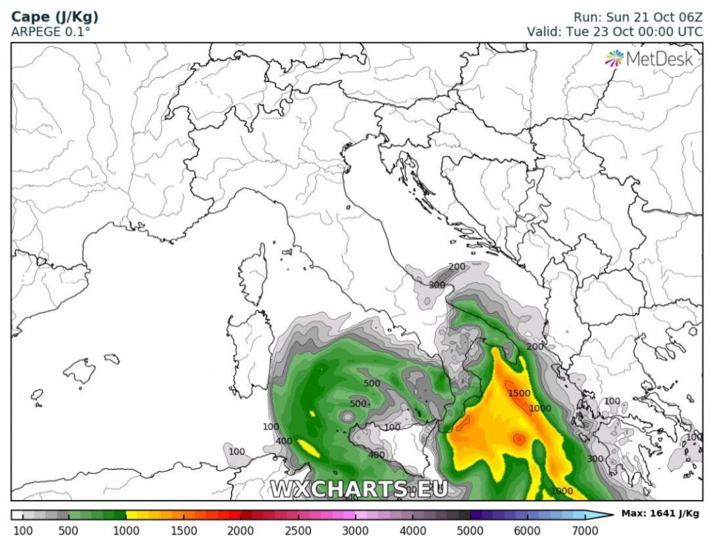 previsioni meteo maltempo italia 23 ottobre CAPE