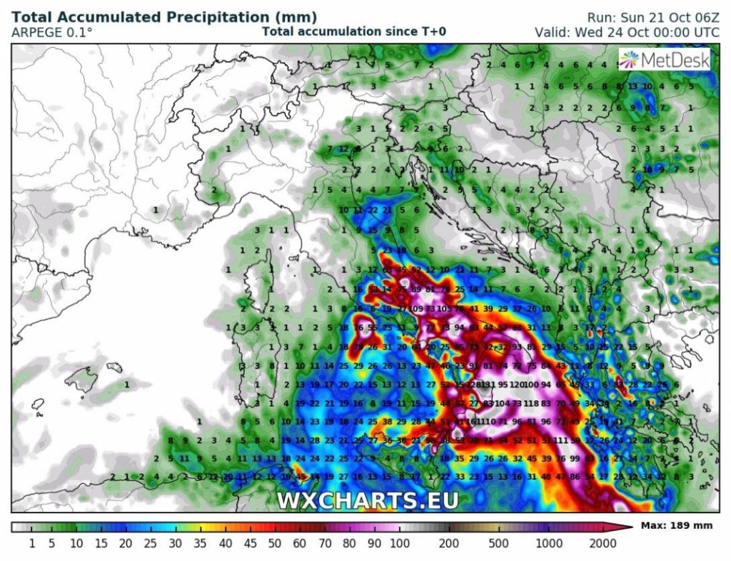 previsioni meteo maltempo italia 24 ottobre precipitazioni totali