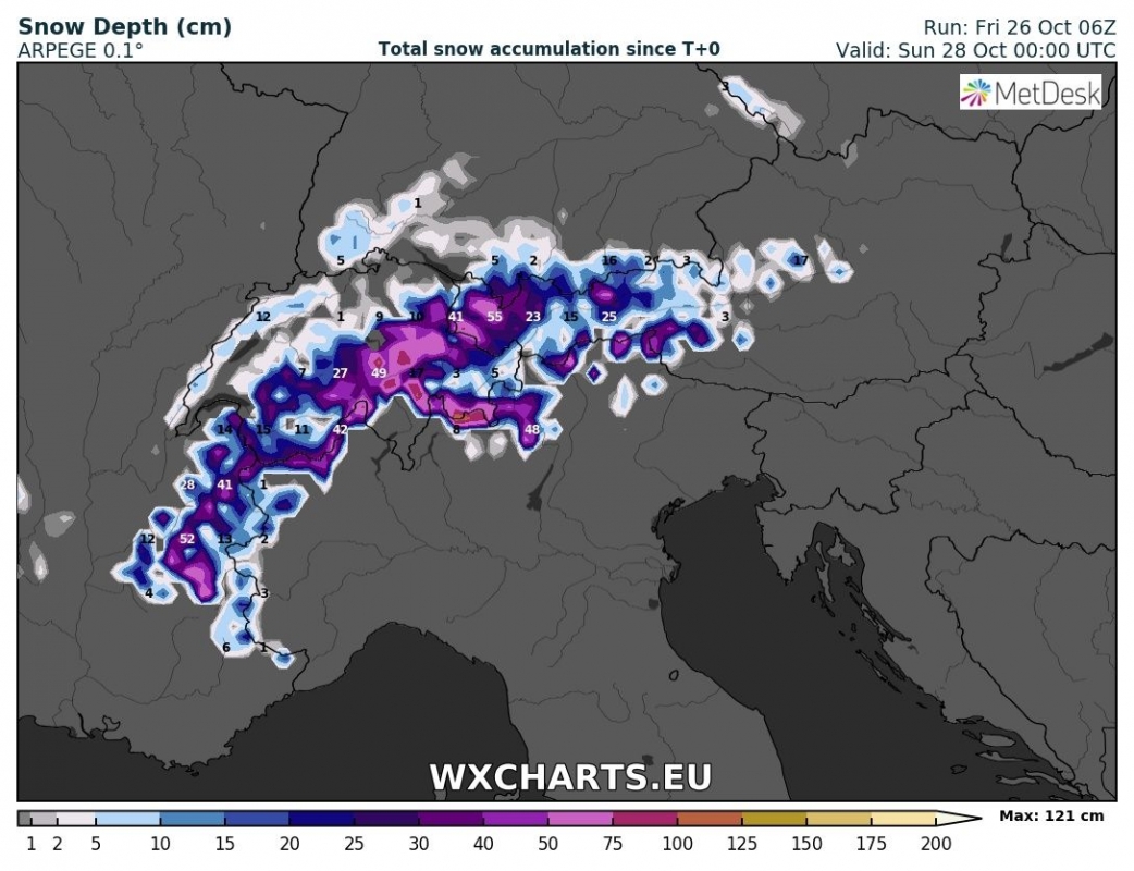 previsioni neve alpi 28 ottobre