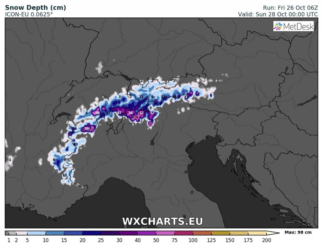 previsioni neve alpi 28 ottobre