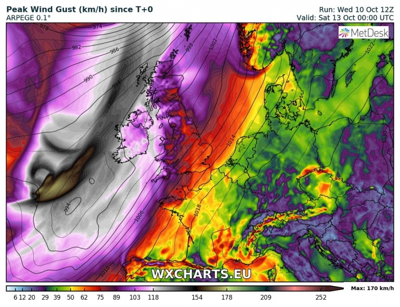 tempesta di vento callum irlanda regno unito 13 ottobre venti massimi 2