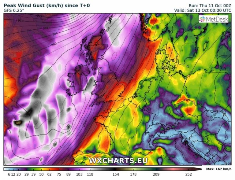 tempesta di vento callum irlanda regno unito 13 ottobre venti massimi