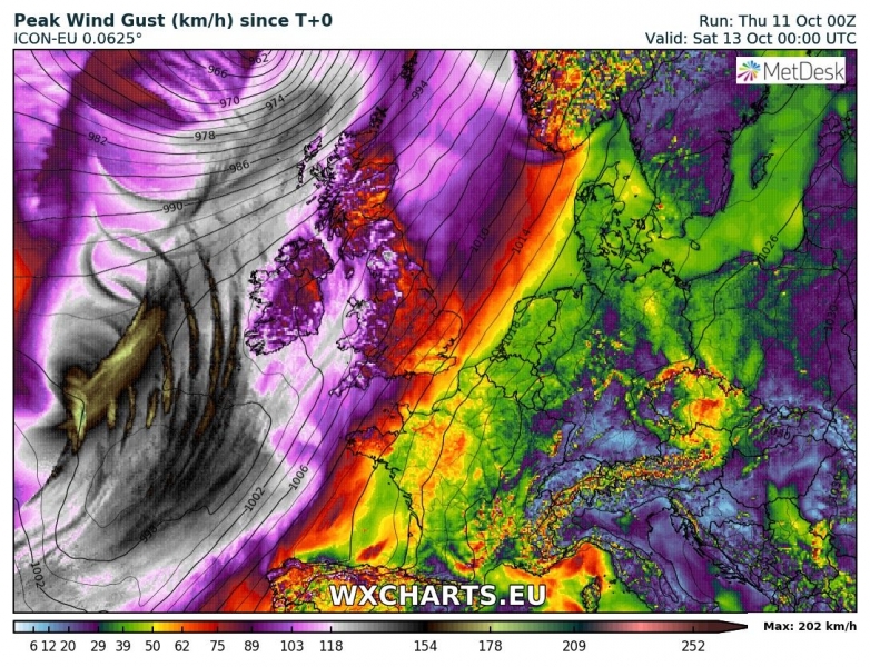 tempesta di vento callum irlanda regno unito 13 ottobre venti massimi