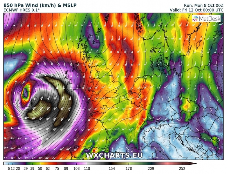 tempesta di vento irlanda 12 ottobre venti massimi