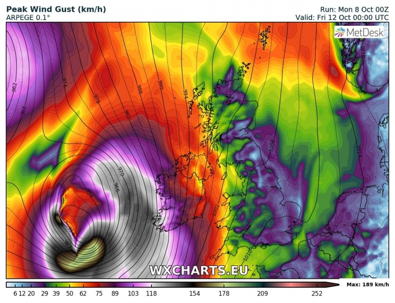 tempesta di vento irlanda 12 ottobre venti massimi