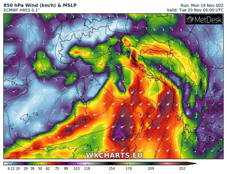 allerta meteo italia 20 novembre venti