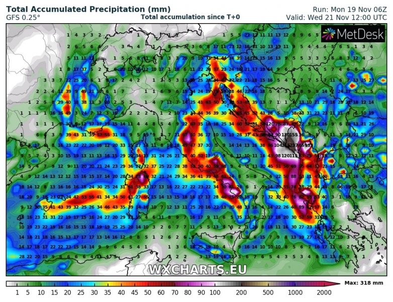 allerta meteo italia 21 novembre precipitazioni totali