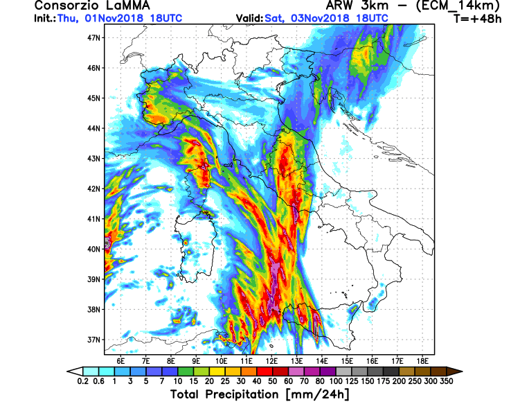 allerta meteo maltempo italia 3 novembre precipitazioni totali