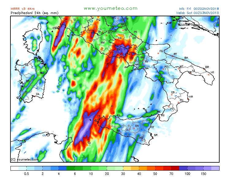 allerta meteo maltempo italia 3 novembre precipitazioni totali