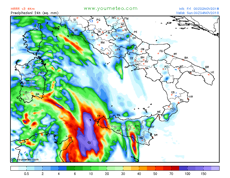 allerta meteo maltempo italia 4 novembre precipitazioni totali 2