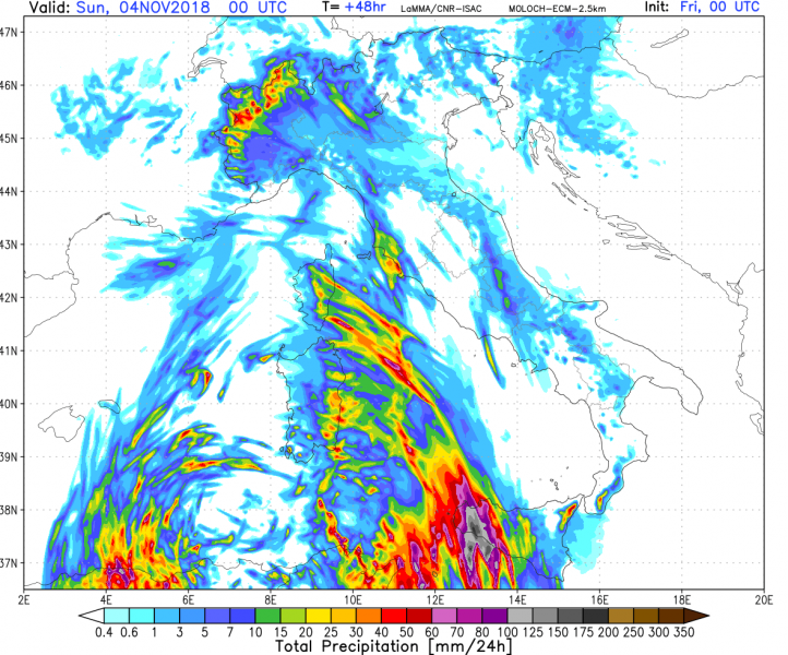 allerta meteo maltempo italia 4 novembre precipitazioni totali 4