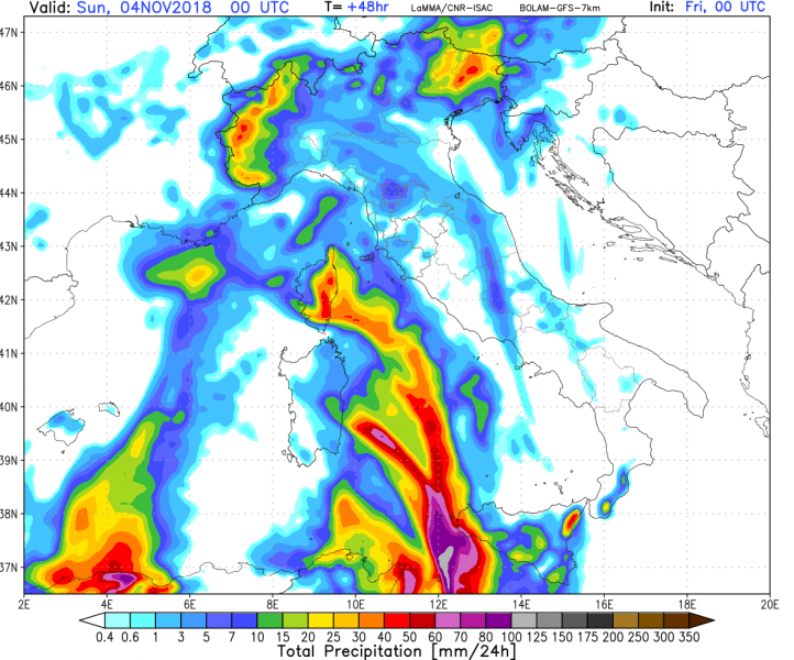 allerta meteo maltempo italia 4 novembre precipitazioni totali