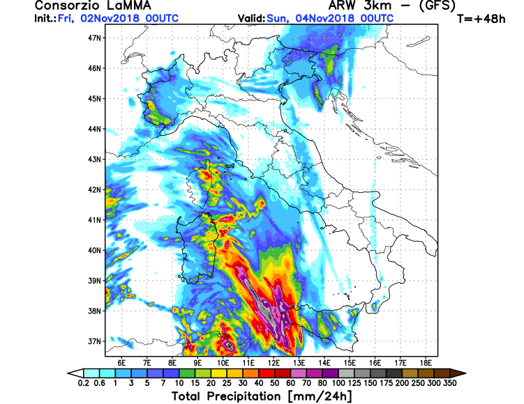 allerta meteo maltempo italia 4 novembre precipitazioni totali