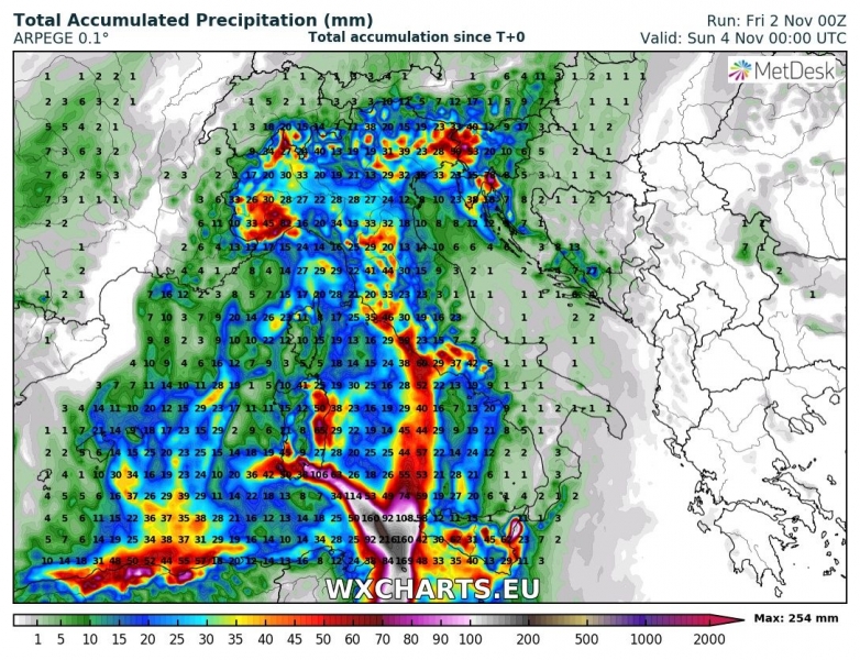 allerta meteo maltempo italia 4 novembre precipitazioni totali