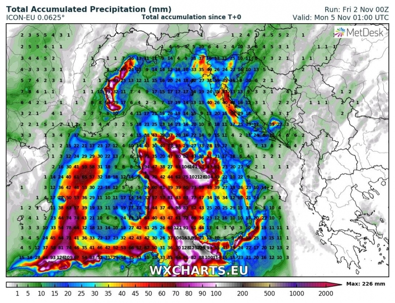 allerta meteo maltempo italia 5 novembre precipitazioni totali