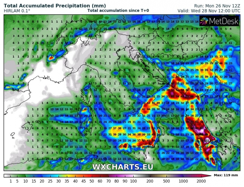 allerta meteo sud italia calabria 28 novembre precipitazioni totali