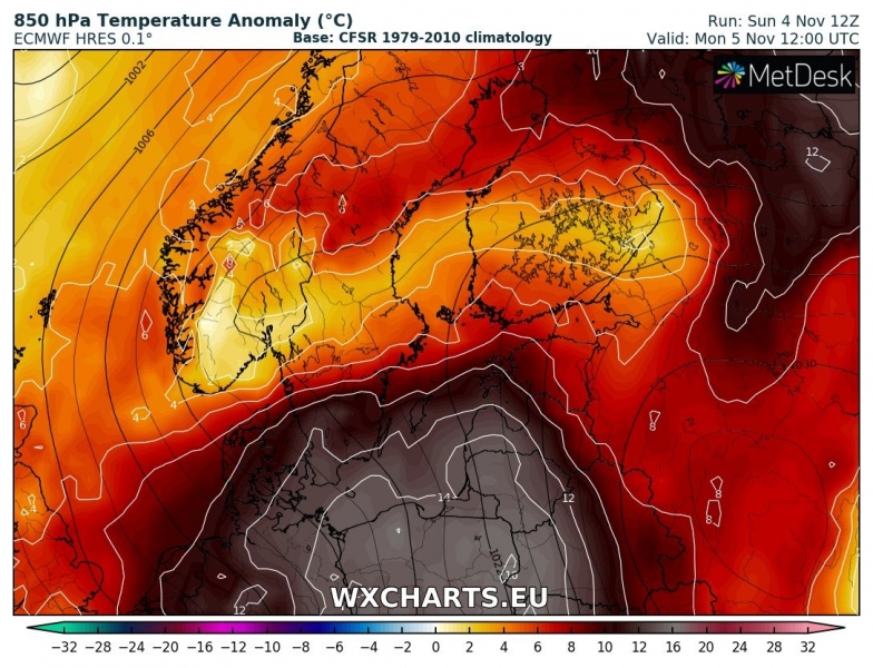 caldo est europa 5 novembre anomalia termica 2